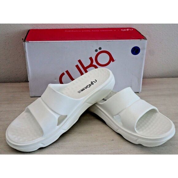 Ryka Women's Sz 12M Brilliant White Restore Recovery Slip-On Slide Sandals - Picture 2 of 8